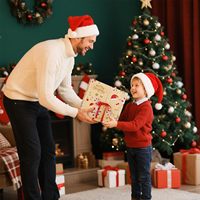 Boîte-cadeau de Noël en carton rigide doré SD avec finition mate de ruban rouge en relief à double porte pour la décoration de fête
