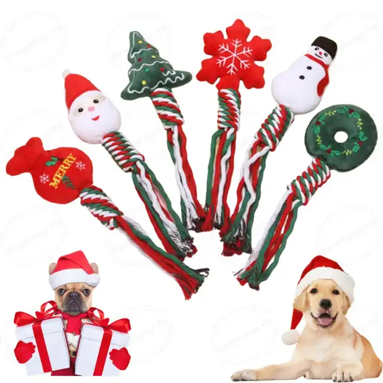 סיטונאים באיכות גבוהה עץ חג המולד חבלים צעצועים צעצועים אינטראקטיביים כלב חג המולד ציוד גור חמוד קריקטורה כלב צעצוע