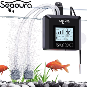 مضخة أكسجة حوض سمك صامتة تعمل بالتيار المستمر وقابلة لإعادة الشحن عبر USB من Seaoura SR-206 مع مقياس حرارة رقمي - Product Image 1