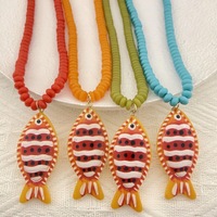 Collier pendentif poisson bohème en gros pour femmes, collier de perles colorées, bijoux de plage d'été