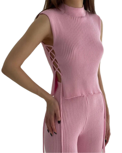 <span class=keywords><strong>2023</strong></span> chaleco y pantalones tejidos de punto a la <span class=keywords><strong>moda</strong></span> para mujer traje Sexy estilo Casual para otoño tejido de ganchillo sólido transpirable - Product Image 1