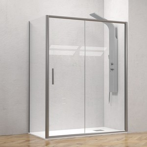 Kamalu-Recinto para puerta de ducha de esquina, puerta corrediza moderna, 70x100, Plata Mate, sin marco, aluminio y vidrio, plegable, estilo abierto, 2017 - Product Image 2