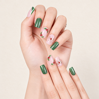 Ongles press-on verts pailletés, forme carrée moyenne, souples, en ABS, faits à la main, 32 pièces, faux ongles pour filles