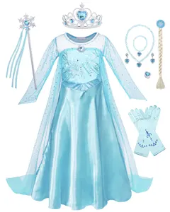 Lang ärmel iger Elsa Princess Mesh Rock Anzug für Mädchen von 3 bis 12 Jahren Freizeit kleider