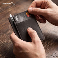 Dompet Kartu Kulit Asli Tipis, Tempat Kartu Saku Depan, Minimalis, Anti RFID, untuk Pria dan Wanita
