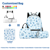 Ensemble de sac à dos unisexe à trois pièces avec motif géométrique nautique imperméable personnalisé, avec trousse à crayons et sac, acceptant la conception personnalisée