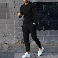 Ensemble deux pièces pour homme grande taille, t-shirt à manches longues et pantalon, 100% polyester, idéal pour le dropshipping hivernal