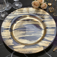 Assiettes de présentation rondes transparentes neuves de 13 pouces avec bord doré pour mariages, banquets et restaurants festifs – Vente en gros fabricant