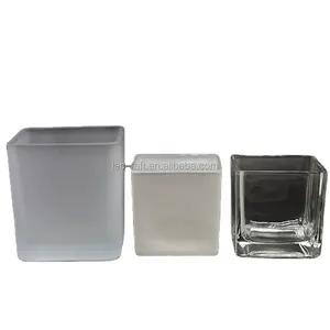Portacandele quadrato smerigliato bianco colore Logo personalizzato all'ingrosso/contenitore per candele in vetro/barattolo di vetro cubo