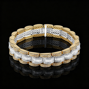 Luxury 14K Gold Plated Diamond <b>Bracelet</b> Baguette Cut Geometric Chain Link Unisex Jewelry - Product Image 3