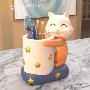 Portalápices de Resina con Diseño de Gato, Creativo y Lindo, Adorno de Gato que Atrae la Suerte, para Oficina, Hogar, Escritorio, Sala de Estar, Johnson Lee Back - Product Image 1
