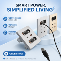 Prise murale électrique Boente 86*86 mm mini, dissimulée, usage commercial, 10A, configuration USB avec câble Lightning et Type-C
