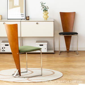 Vintage Solid Wood Dining Chair With Metal Frame <b>Backrest</b> For Dining Room Home Use - Product Image 2