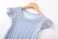 Robe Courte Tricotée Slim Ajustée pour Femme, Été 2026, Couleur Unie Vive, Col Rond, Sans Manches, Ourlet à Volants, Découpes et Perles