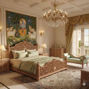 Cama de Madera Maciza de Mango Natural de Diseño Clásico, Cama Queen Size, Muebles de Dormitorio Modernos y Sencillos para el Hogar a Precio de Mayoreo - Product Image 1