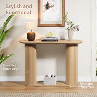 Combohome table console cannelée, table d'entrée ovale incurvée de ferme avec rangement et pieds en bois cannelés