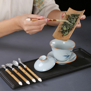 Pure Tin Tea Spoon Set With Bamboo Handle Traditional Chinese Tea Ceremony Tools Handheld Flat Design For Tea Serving - Product Image 3