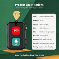 Pendentif d'alarme de sécurité senior D1 4G avec GPS, audio bidirectionnel, appel d'urgence et diffusion météo pour les soins aux personnes âgées