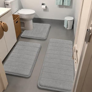 Ensemble de tapis de salle de bain Cangming 3 pièces en polaire corail antidérapant absorbant design moderne et simple pour toilettes et sol - Product Image 2