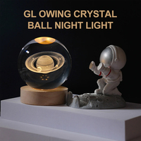 Lampe de chevet en bois avec boule de cristal et télécommande, taille moyenne, lumière LED douce et chaude, décoration moderne