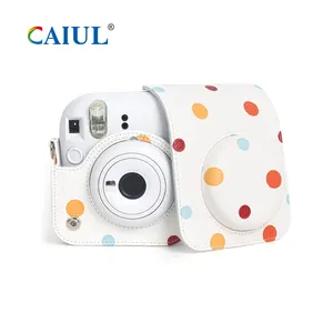 Funda protectora para cámara de cuero PU con puntos blancos al por mayor Instax mini bolsa para cámara con punto de onda de 12 colores