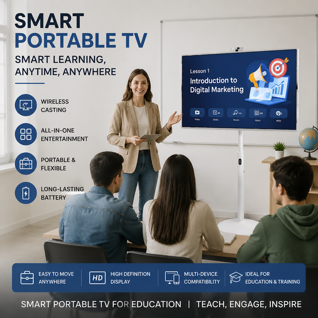 Factory 32 Inch Android Portable Smart TV Touch Screen on Wheels Mobile Display OEM Solution
