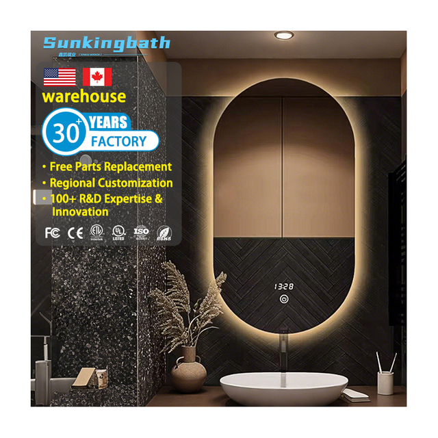 Luxury Oval Lighted Smart Mirror Runway Intelligent Led Mirror Antifog Backlit Touch Screen Bathroom Mirror with Led Light