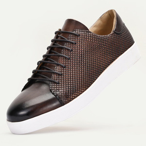 Sneakers en cuir véritable pour homme, bout rond, lacets, semelle extérieure en caoutchouc respirant, toutes saisons, semelle intermédiaire en EVA - Product Image 2
