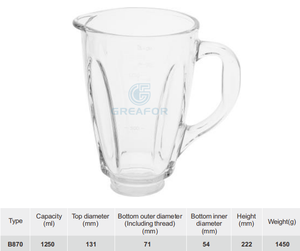 Jarra de <span class=keywords><strong>Vidrio</strong></span> Transparente <span class=keywords><strong>Universal</strong></span> B870 Compatible con la Mayoría de las Licuadoras Estándar para Preparar Smoothies y Jugos - Product Image 3