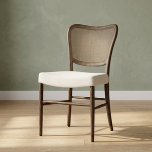 Chaise de salle à manger rembourrée durable de style mid-century moderne avec structure en bois et assise en lin pour la maison, le bureau et l'hôtellerie - Product Image 2