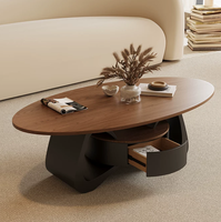 Table basse ovale en bois massif de style rustique, table d'appoint compacte en noyer avec tiroirs et espace de rangement pour petits salons, usage domestique