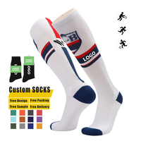 Nouvelle conception de chaussettes de football personnalisées, hauteur genou, haute élasticité, compression, logo personnalisé, chaussettes de sport longues pour le football