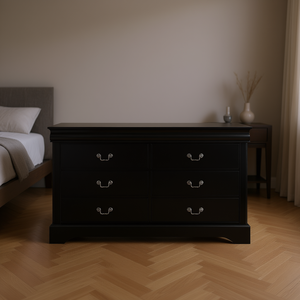 Comò Nero con 6 Cassetti, Design Tradizionale per Camera da Letto, Pannelli in Legno, Autoportante - Product Image 2