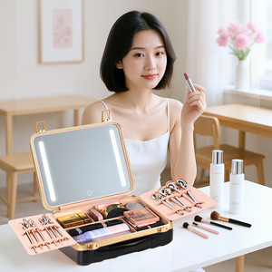 Estuche de belleza, bolsa de maquillaje de 12 pulgadas con compartimentos ajustables, estuche cosmético de viaje portátil, diseño de rayas en blanco y negro - Product Image 2