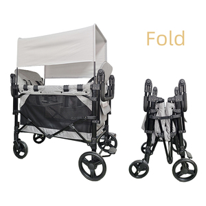 Xe đẩy em bé với tự đứng gấp thiết kế nhỏ gọn 4 chỗ ngồi màu đen và màu xám cho không gian lưu trữ nhỏ - Product Image 2