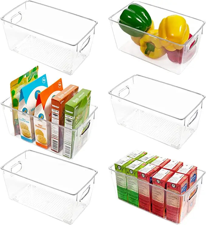 BPA ücretsiz dondurucu organizasyonu ve depolama 6 adet paketi gıda dolabı eşya kutuları için kolu ile buzdolabı seti