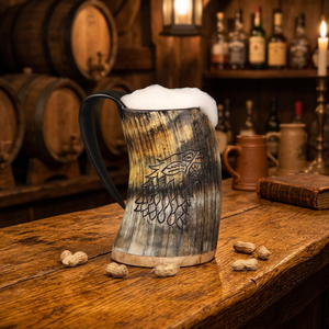 Jarra de Cuerno con Asa, Diseño Vintage Grabado de Lobo, Ecológica, 600ml, Gran Capacidad - Product Image 2