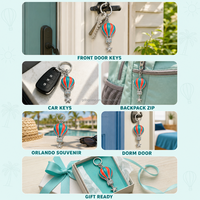 Porte-clés personnalisé SEDEX mignon Orlando, montgolfière bleu sarcelle et corail, en métal émaillé souple, cadeau souvenir de la Floride, vente en gros pour les boutiques de souvenirs