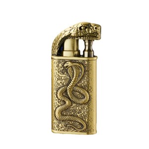 Briquet métallique à double flamme, motif serpent 3D en relief, rechargeable au butane, coupe-vent, idéal pour les cadeaux d'affaires - Product Image 2
