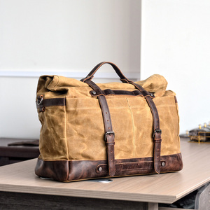 Borsa da viaggio portatile da uomo di grande capacità da esterno borsa da viaggio impermeabile per olio tela di cera con cavallo pazzo borsa a tracolla in vacchetta - Product Image 4