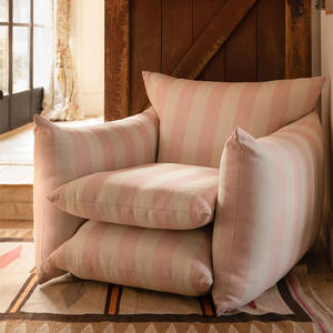 <span class=keywords><strong>Sofa</strong></span> gaya Amerika Single kursi berlengan Linen merah bergaris biru putih dengan motif Zebra untuk kursi panjang kain ruang tamu kecil - Product Image 2