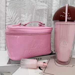 Sac de rangement cosmétique en PU brillant rose de 10 pouces, étanche, avec poignée, pour maquillage et soins de la peau - Product Image 1