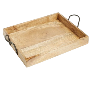 Bandeja Rectangular Mangowood con Asa Metálica, Hecha a Mano, Estilo Rústico, para Servir Comida, Decorativa para Mesa de Centro o Otomana - Product Image 1