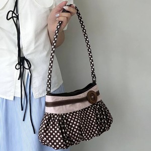 Borsa a Spalla Vintage a Pois da Donna 2026 Nuova con Bottone in Legno, Dettagli Plissettati, Chiusura a Cerniera e Manico Singolo, Portatile - Product Image 1
