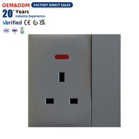 Prise murale électrique OEM pour usage domestique et bureautique, 13A, avec interrupteur et voyant néon, 1 gang, 3 broches, interrupteurs et prises intégrés
