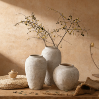 Vase à fleurs en grès fait main à large ouverture, style Japandi Wabi-Sabi, en porcelaine marbrée, pour décoration intérieure, collection ARM LVG Vintage