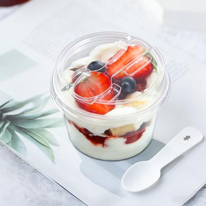 En stock: Tarros de plástico PP de 280ml y 220ml para yogur, helado, gelatina, pudín, leche y postres, con tapa y cuchara. - Product Image 4