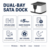 İşletme Tipi Alüminyum Sabit Disk Çift Yuvalı SATA Bağlantı İstasyonu 2.5/3.5 Çevrimdışı Klonlama 5Gbps 40TB USB 3.0 Veri Yedekleme için