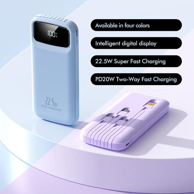 Power Bank 10000mah With Built in 4 Cables Travel Friendly USB-C Portable Charger PD 22.5W Fast Charging
