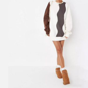 Sudadera con capucha de bloque de tres colores para mujer, sudaderas con capucha coloridas largas de talla grande, novedad de 2024 - Product Image 4
